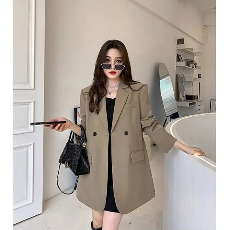 black sports jacket womens spring and autumn long sleeved set Korean fashion loose office womens clothing jacket streetwear buttons 250402