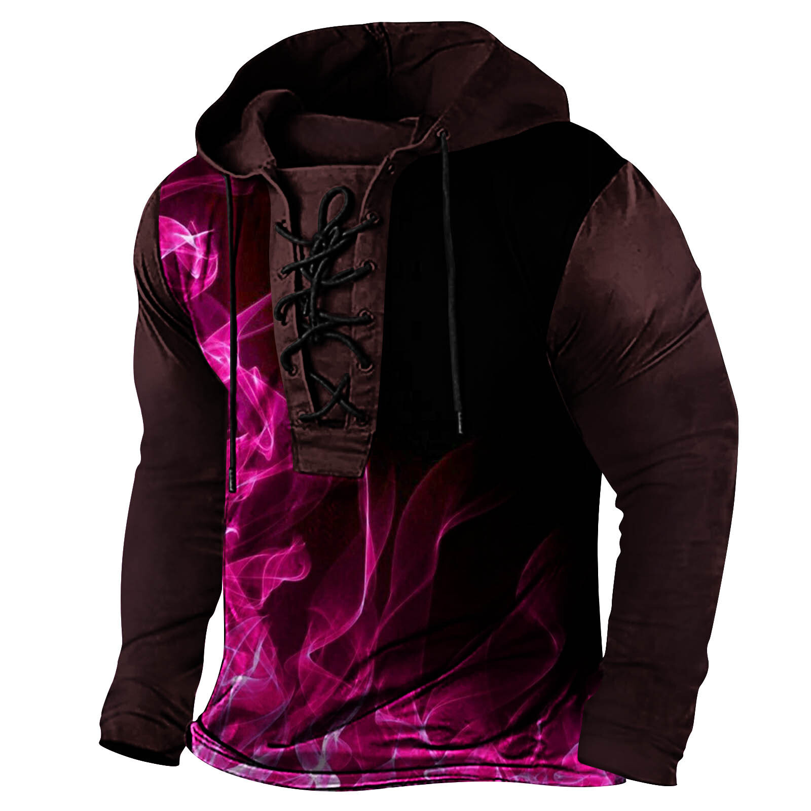 2024 New Spring Mens Digital Printed Tether Large Hooded Long Sleeve T-shirt