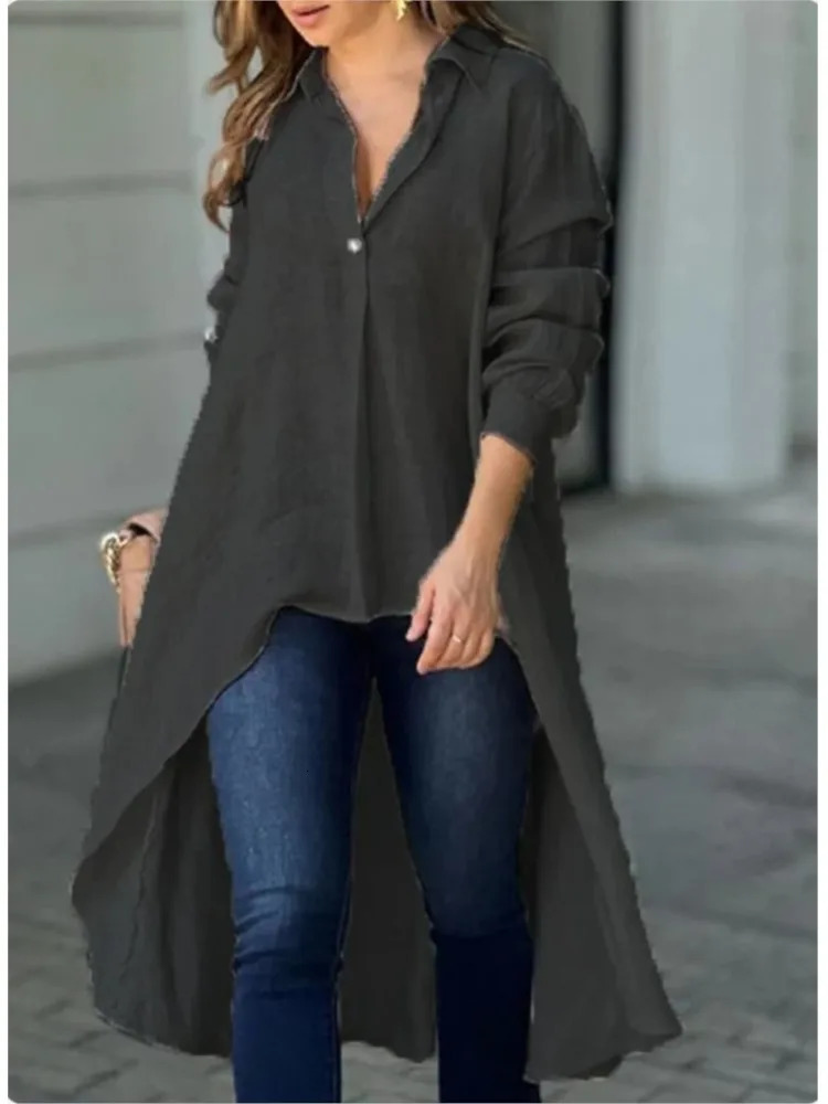 Fashion Loose Shirt Top Lady Casual V Neck Long Sleeve Button Pullover Shirts Tops For Women Spring Autumn Womens Clothing 250402