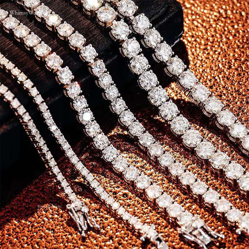 Hot Selg 10K 14K Solid Gold 2mm 3mm DEF Round Moissanite Dia Tennis Chain Wedding Necklace for Men Women