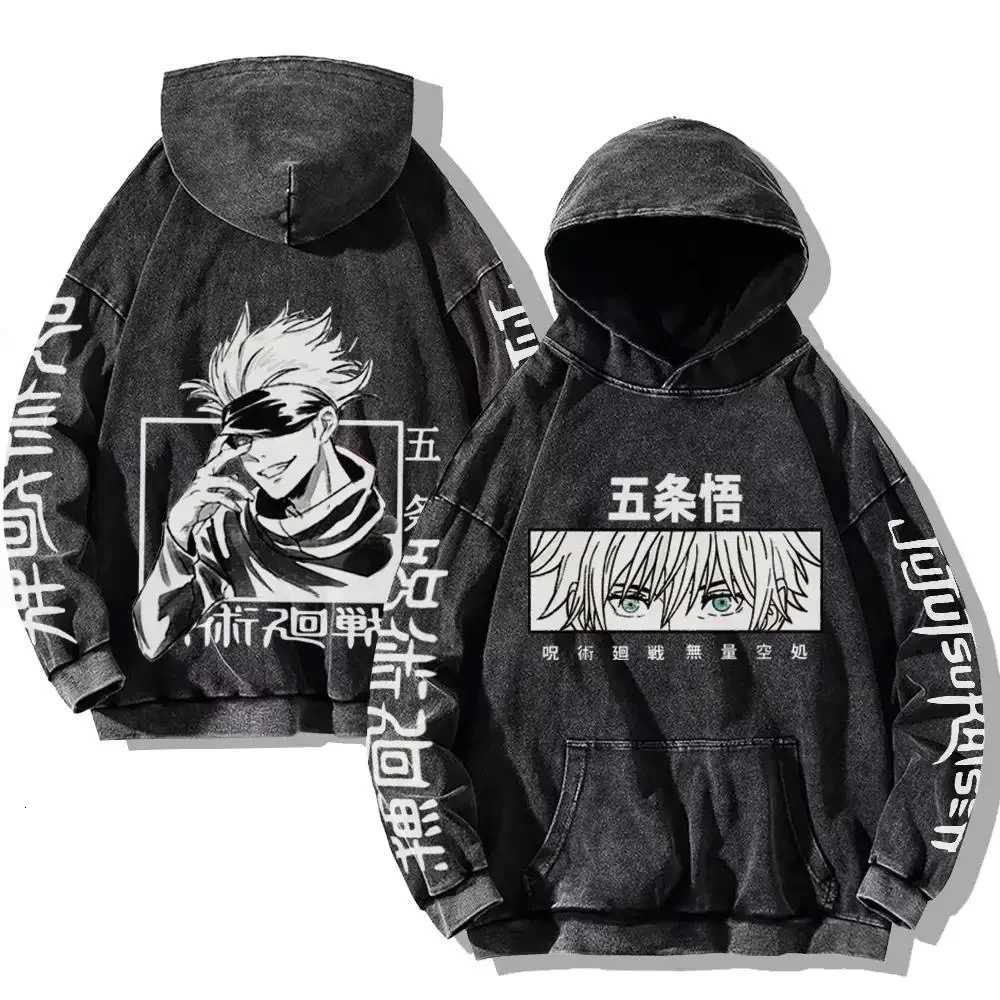 Vintage Anime Washed Hoodies Hip Hop Streetwear Cartoon Sweatshirts Men Women Casual Oversized Long Sleeve Pullover Y2k Clothes W251106