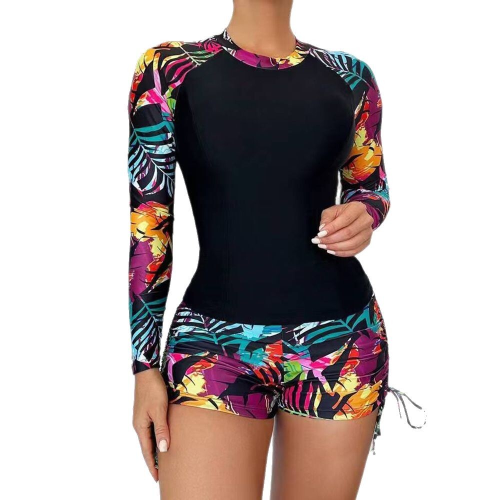 2025 beach racing snorkeling surfing suit long sleeved drawstring flat angle pants sun protection conservative swimsuit for women