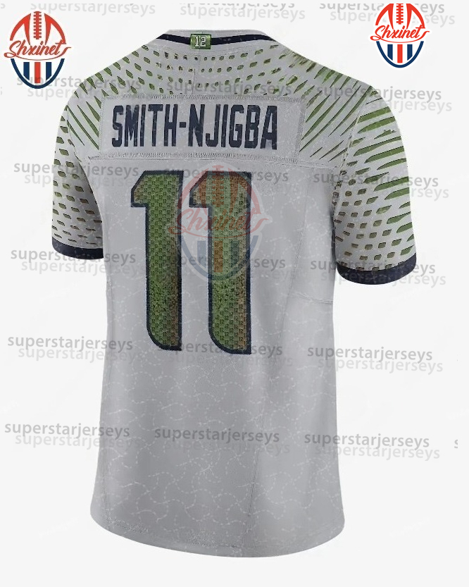 11 Jaxon Smith-Njigba 2025 Salute To Service Custom Blue/White Football Jeresy Cooper Kupp Fan Darnold Witherspoon Milroe DK Metcalf Walker III Smith 