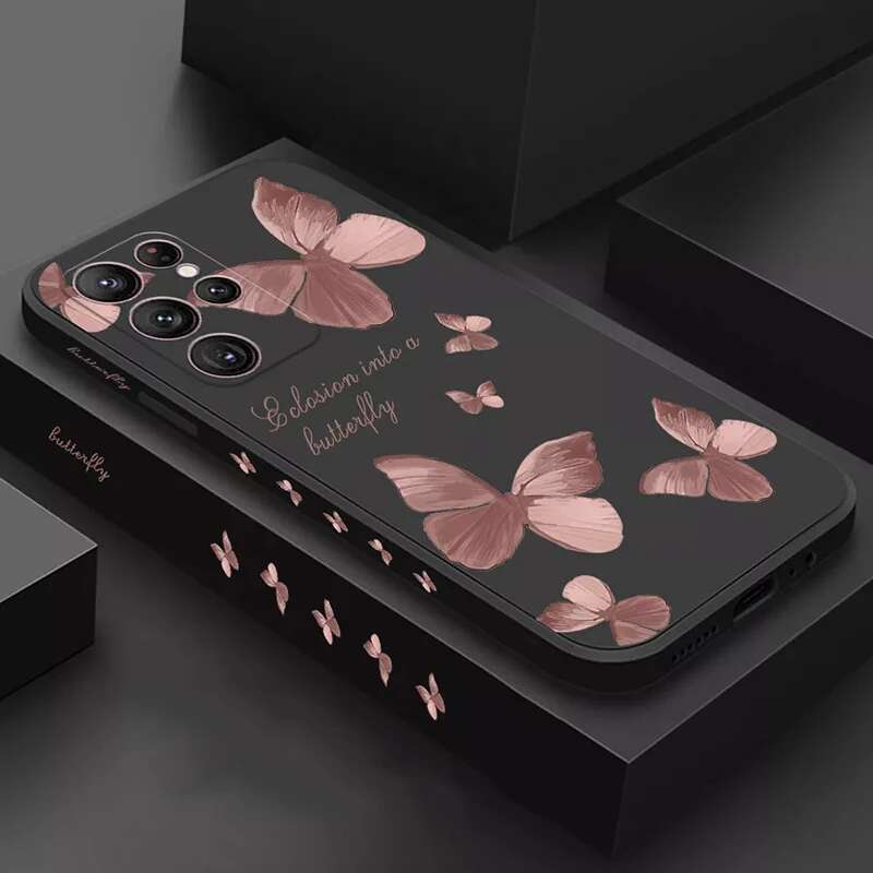 Retro Butterfly wers Square Silicone Case For Samsung Galaxy A14 A34 A54 A13 A33 A53 A32 A52 S23 Ultra S22 Plus S21 FE Cover
