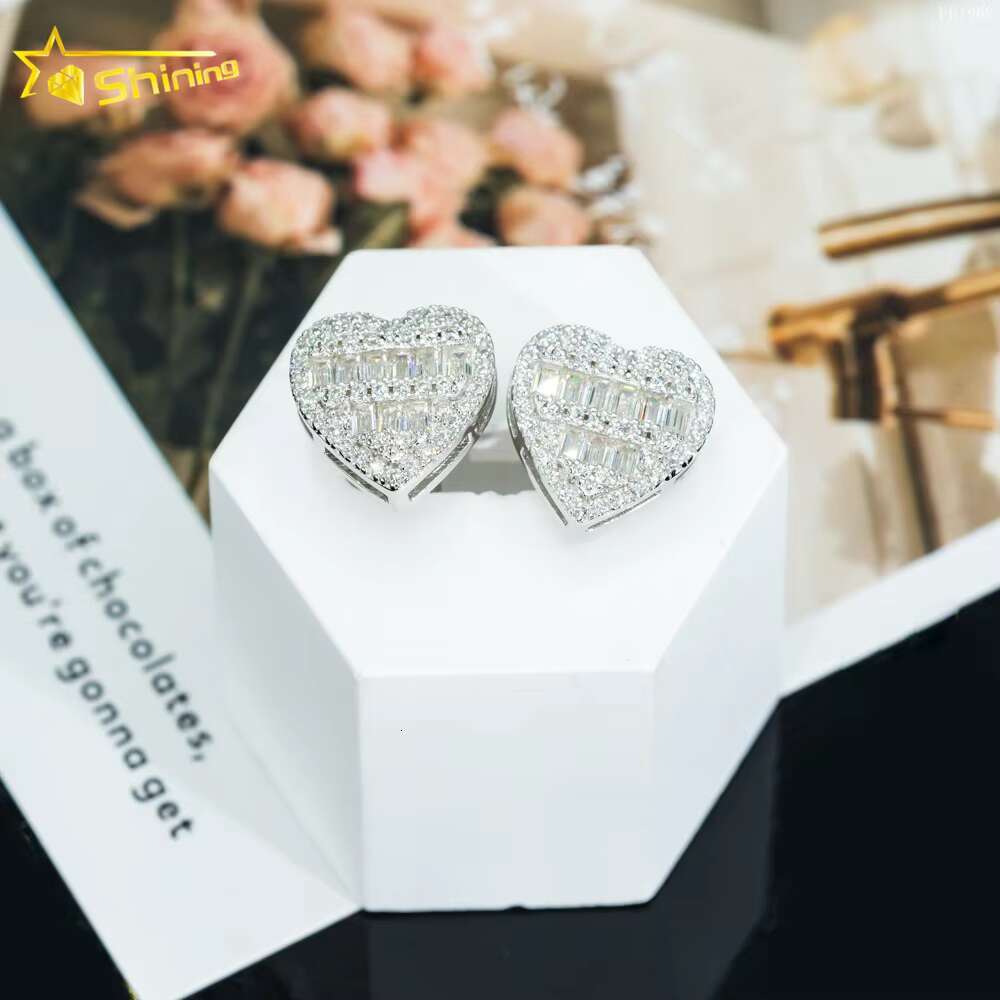 Ready to Ship Hiphop Jewelry 925 Sterling Silver Iced Out baguette Moissanite Diamond Stud Screw Back Earrings for Men