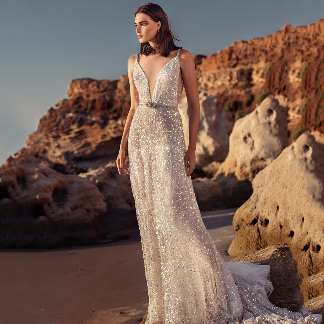 2025 Summer New Womens Dress V-neck Sleeveless Waist Cinched Silver Sequin Suspender Dress