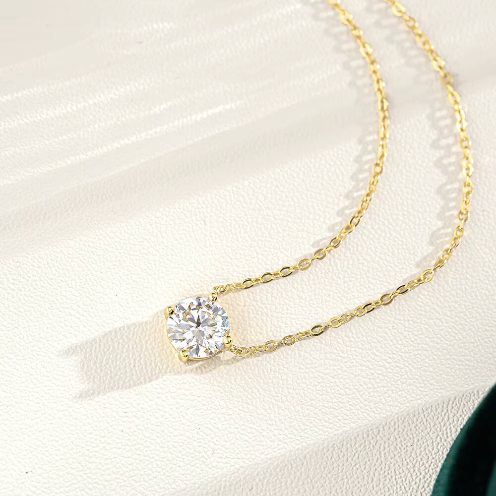 Delicate Trendy Fashion Accessories 925 Sterling Silver Jewelry 14k Gold Plated D Color Moissanite Pendant Necklace for Women