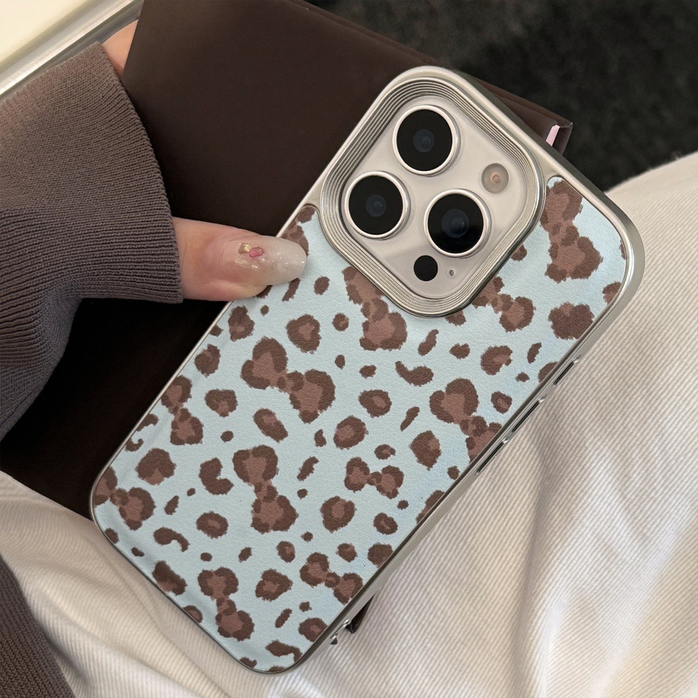 Blue Brown Leopard Print Knot Phone Case Compatible with iPhone 17/16 Pro Max Leather Simple Case iPhone 15/14 Shockproof