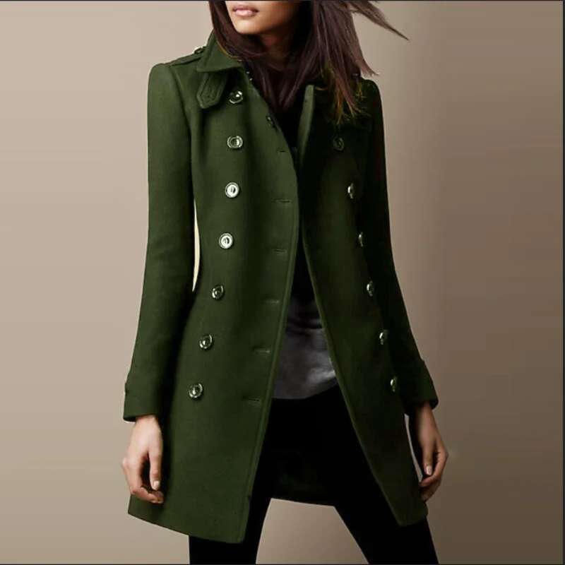 Winter Women's Woolen Jacket Double-Breasted Flap Lapel Ed Top Coat Slim-Fit Elegant Personalized Outerwear S-3Xl Solid Color