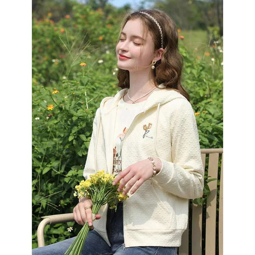 Casual Hooded Jacket For Women Muscle Jacquard Embroidery Spring New Loose Gentle Female Coats