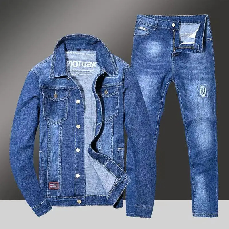 Spring Autumn Mens Denim Suit Loose Korean Trendy Two-Piece Versatile Outerwear Casual Jacket Denim sets 251106