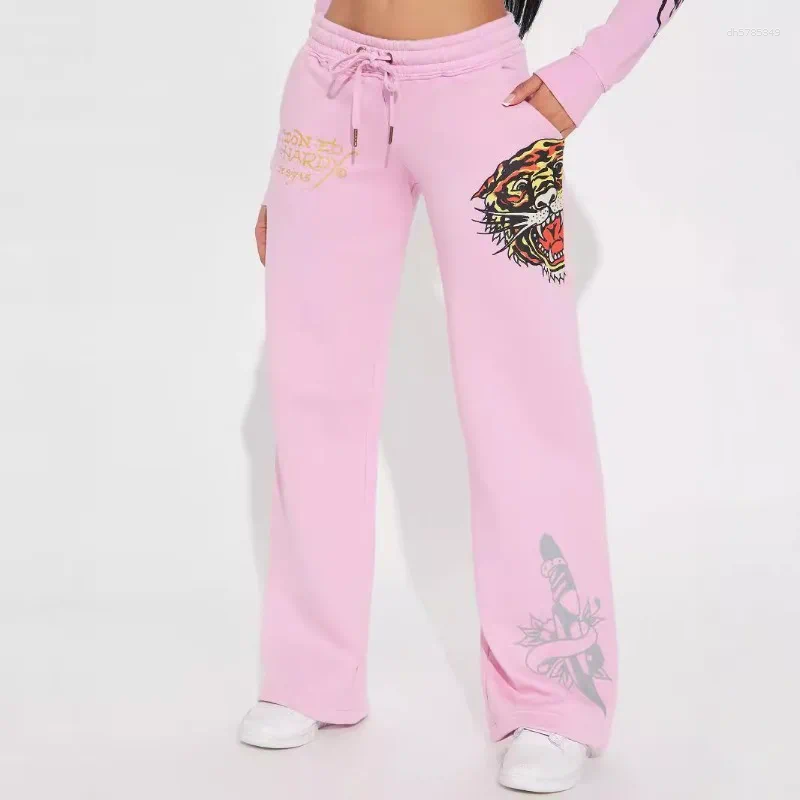 2026 Women's Tracksuit Trendy Street Skull Love Print Basic Zipper Short Cardigan High Waist Straight Trousers Two-piece Set For Women