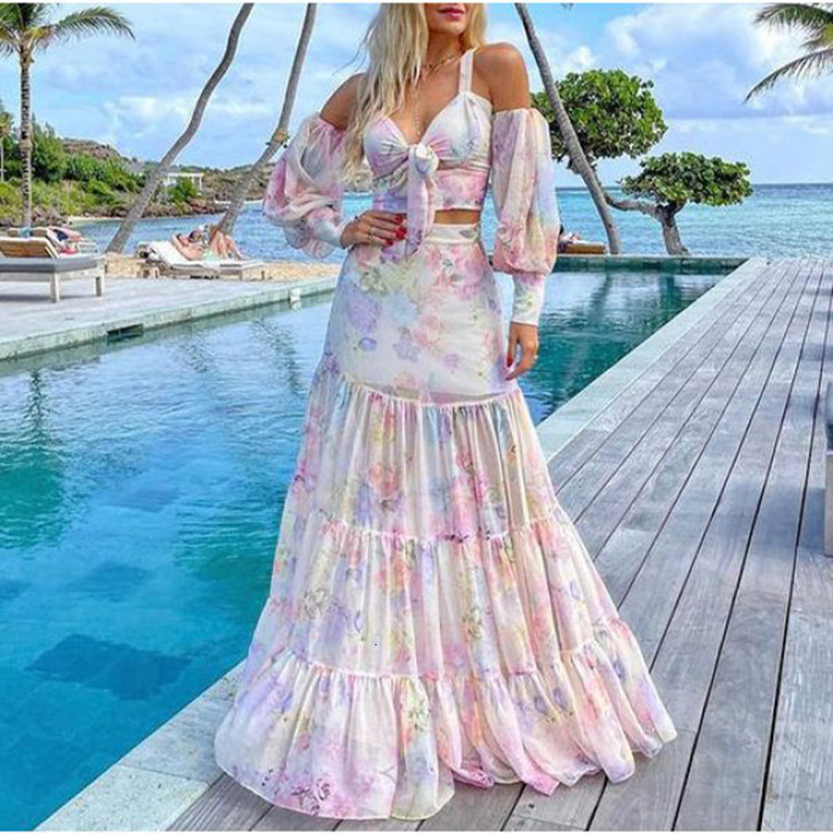 2025 Summer New Womens Dress with Waist Cinching and Slimming Print Suspender Large Swing Long Skirt
