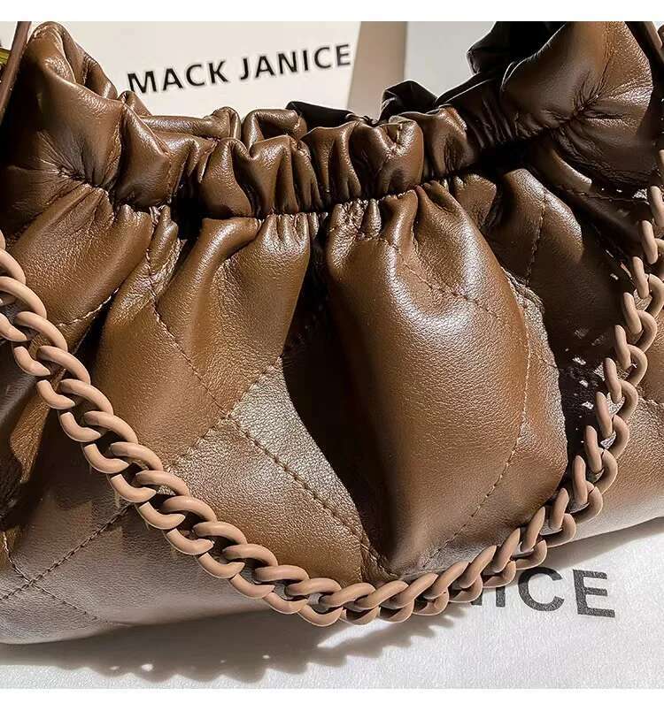 Autumn Winter Soft Leather Bucket Female Underarm Armpit Women Fashion Handbag Shoulder Messenger Chain Bag Lady Purse