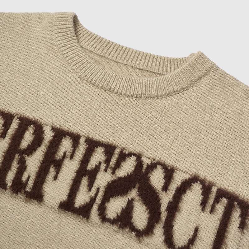 Unisex American Letter Jacquard Pullover Trendy Streetwear Loose Knitted Sweater