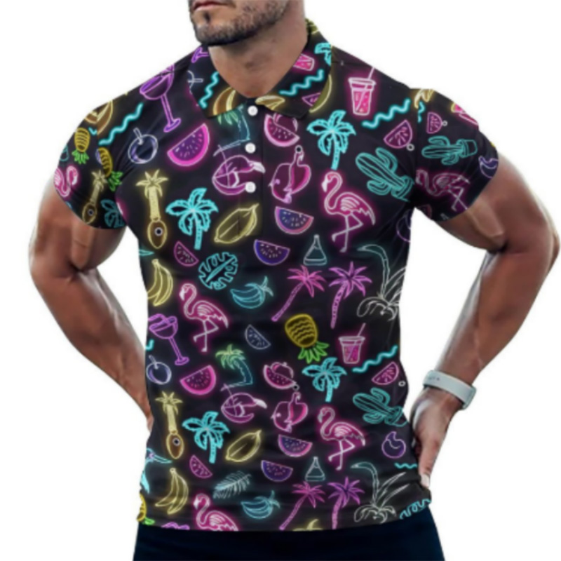 Men's T-Shirts Men's Retro Geometric Print Polo Shirt - 80s Style Colorful Abstract Short Sleeve Polo Top, Casual Fashion Statement Tee for 