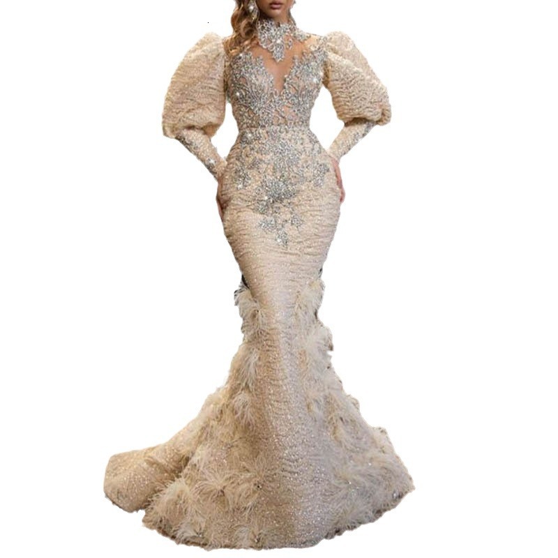 2025 New Dress V-neck Feather Princess Skirt with Gold Sprinkle Long Mesh Evening Dress