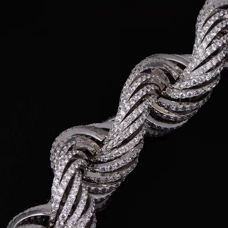 High-end Custom Jewelry Hip Hop 925 Sterling Silver Iced Out 30MM Moissanite Rope Chain Necklace for Men
