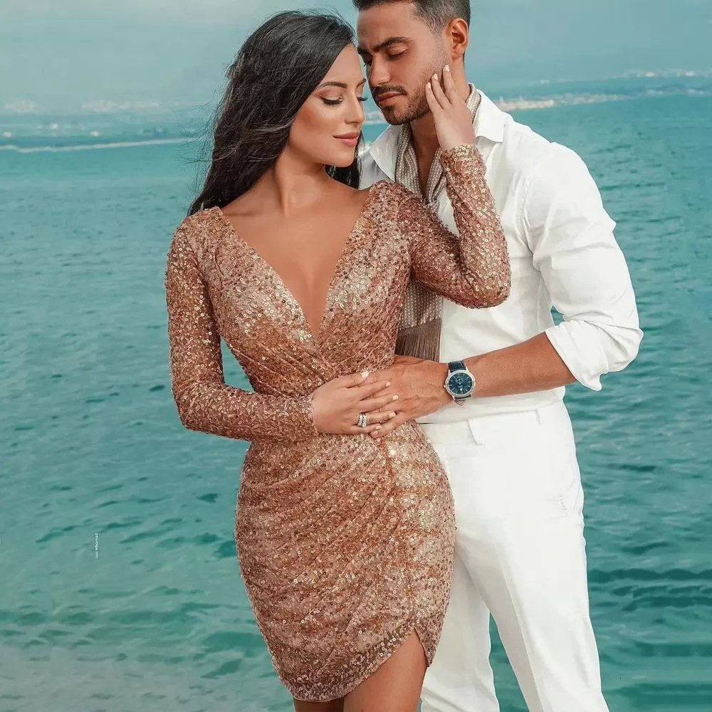 2025 Autumn New Womens Sexy Deep v Long Sleeve Slimming Pencil Dress