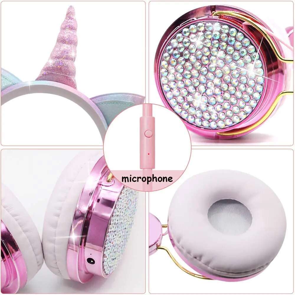 Kids Pink Headphones for Girls Children Teens Wired Headset w/Microphonefor School Birthday Xmas Unicorn Gift