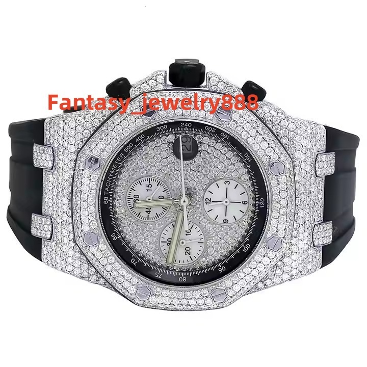 Buy Luxury Moissanite Diamond Watch with Iced Rubber Strap Analog Display Antique Hip Hop Style New Arrival for Business Fashion