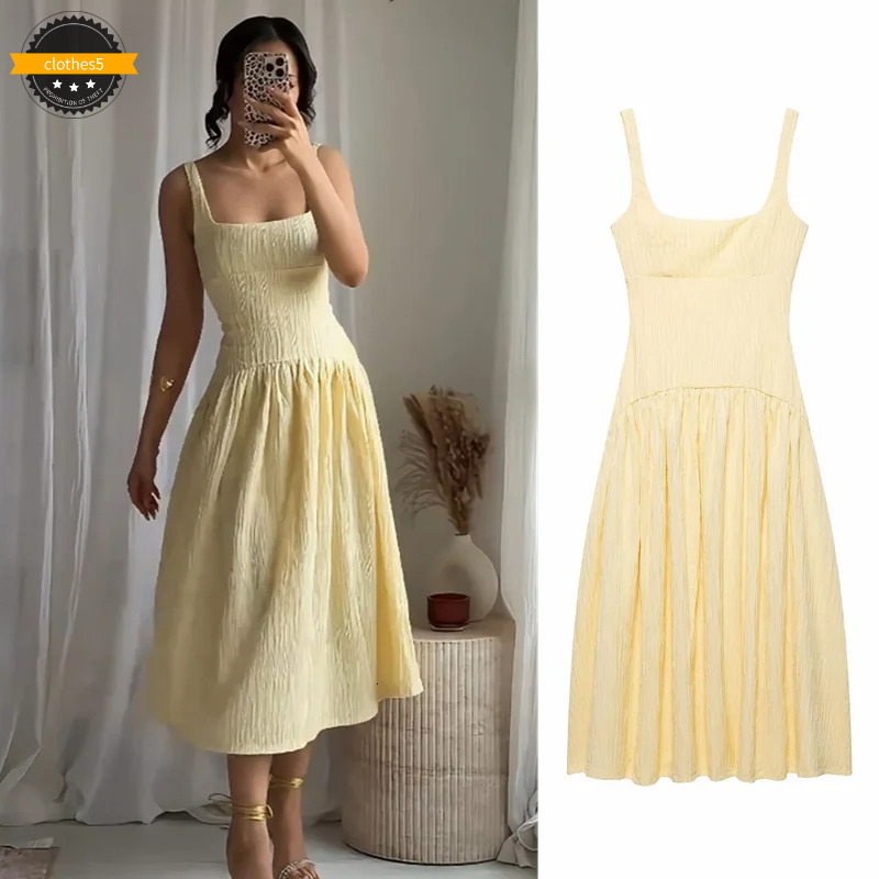 2025 RARA Summer New Arrival Ladies Textured Midi Casual Temperament Elegant Square Neck Slim Dress