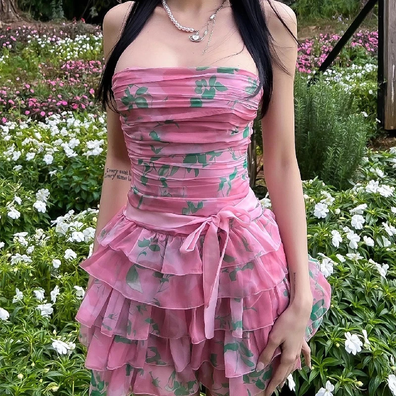 Where Mery Temperment Y2K Printed Dress d Sleeveless Vest Street Nightclub Mini Skirt Sexy Womens Wear 250401