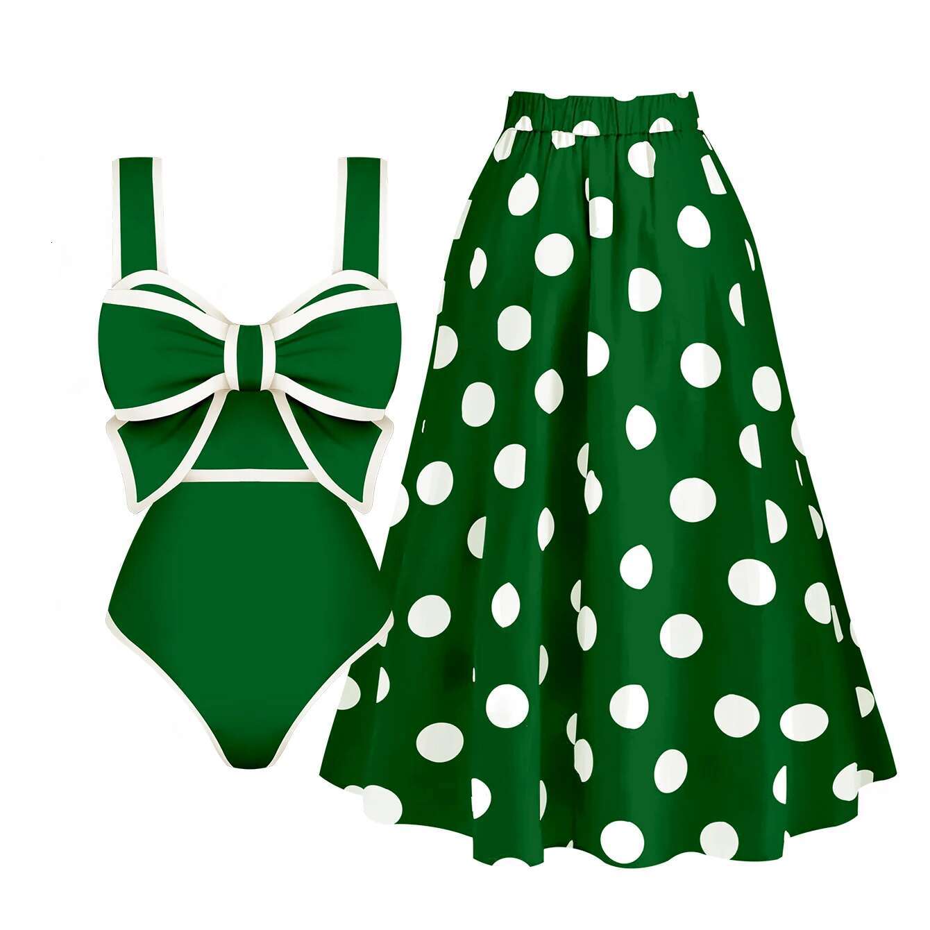 New Dot Retro One Piece Swimsuit Women Bow Tie Swimwear With Skirt Sexy Bathing Suit Monokini Bodysuit Beach Wear