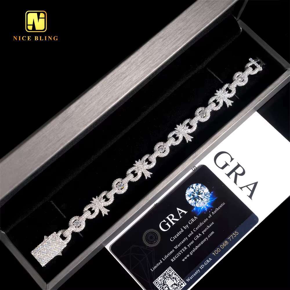 VVS Moissanite Custom 10mm Iced Out New Design Hip Hop Style Jewelry Infinity Cross Cuban Link Chain 925 Silver Diamond Bracelet