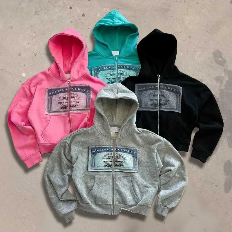 Autumn American Style Hoodie Cool Zipper Printed Banknote Pattern Sports Casual Loose Cardigan Jacket W251106