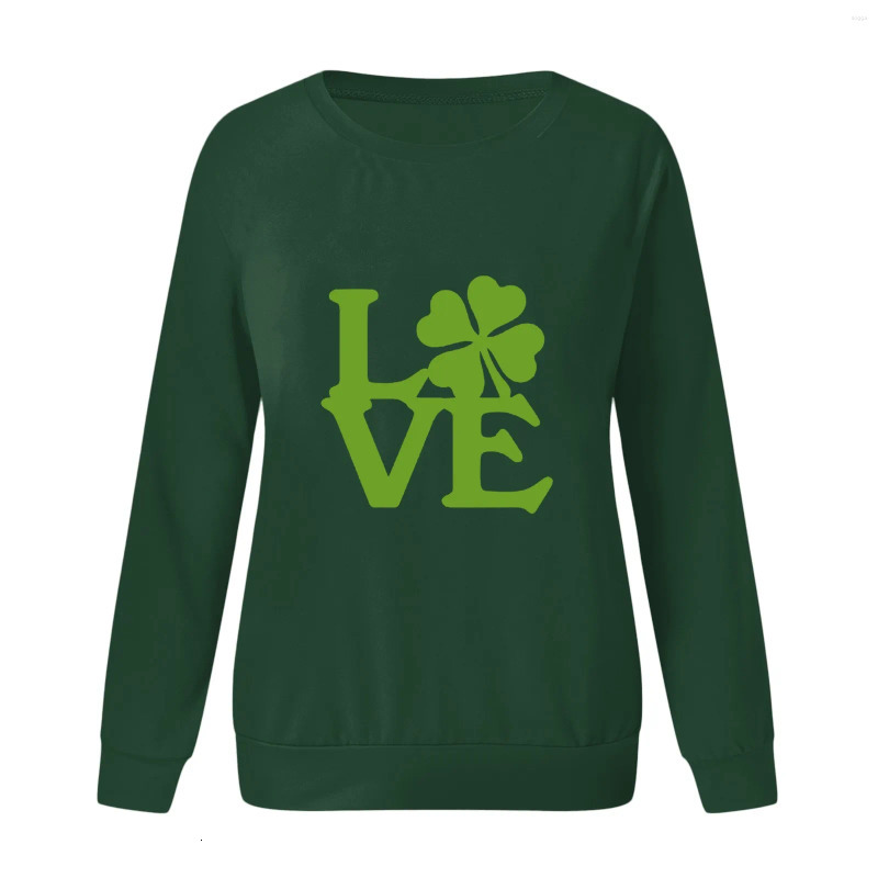Womens Hoodies St. Patricks Day Green Sweatshirs 2024 Fashion Letter Clovers Print Long Sleeve Crewneck Casual Pullovers Tops Harajuku