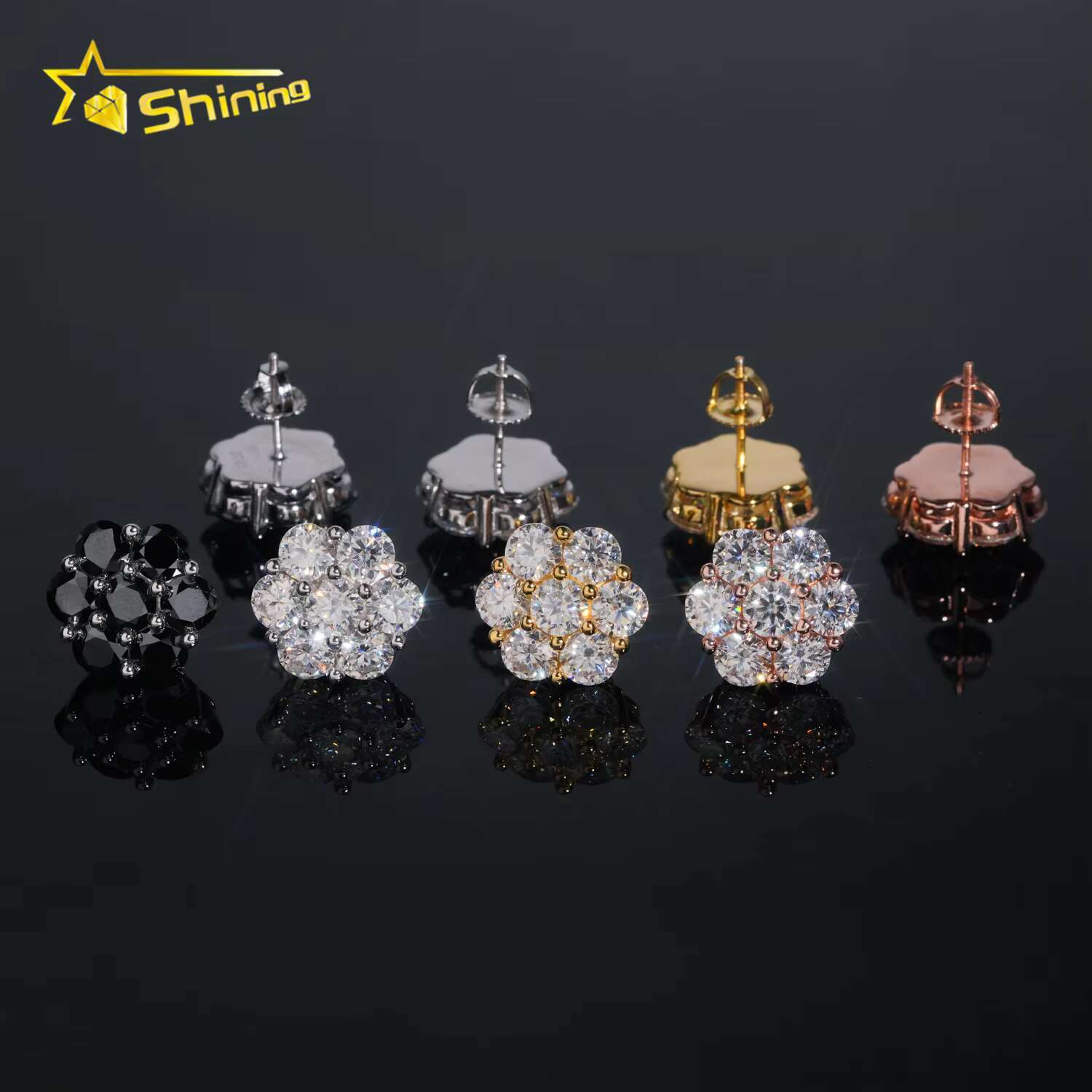Hot Sale Design Gold Plated Flower Set Lab Dia Moissanite S Sterling Sier Iced Out Jewelry Stud Earrings Men Women