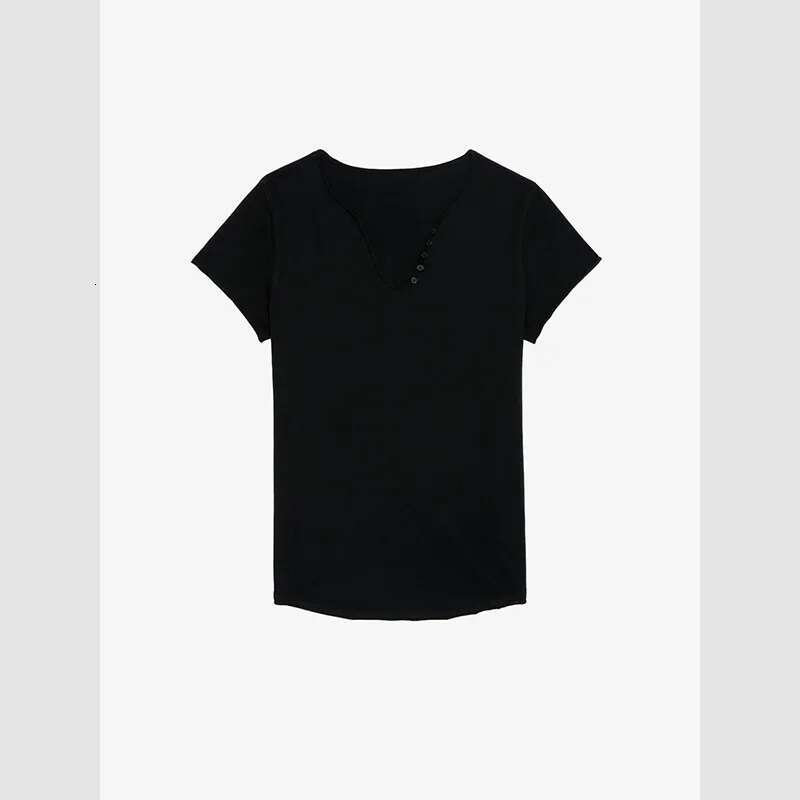 Spring And Summer New French Niche ZV Back Letter Plush Print U-Shaped Collar Black Women's Short Sleeved T-Shirt