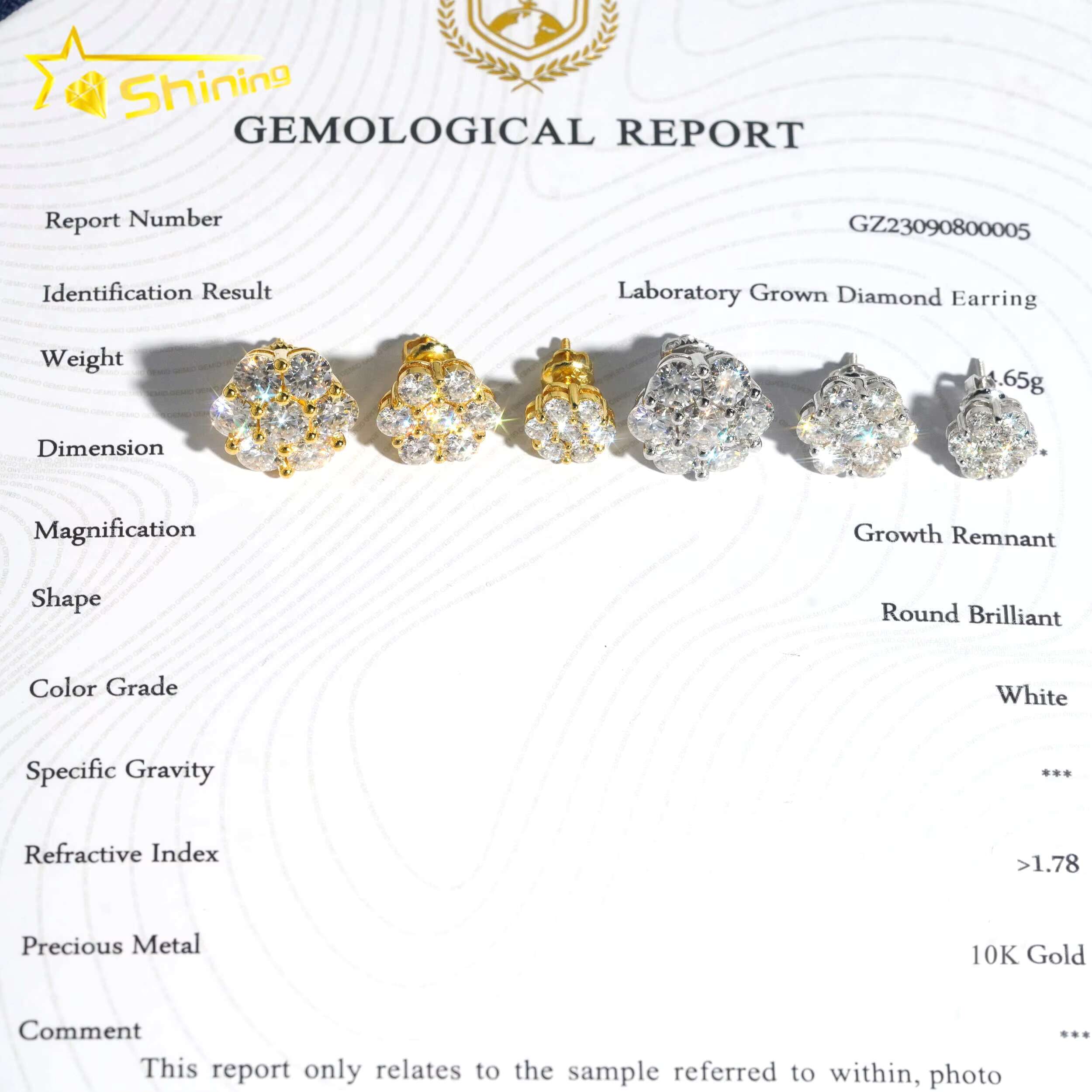 Hot Selling Trendy Sparkle Lab Grown Diamond 10k Yellow Gold Cluster Flower Mens Moissanite Earring