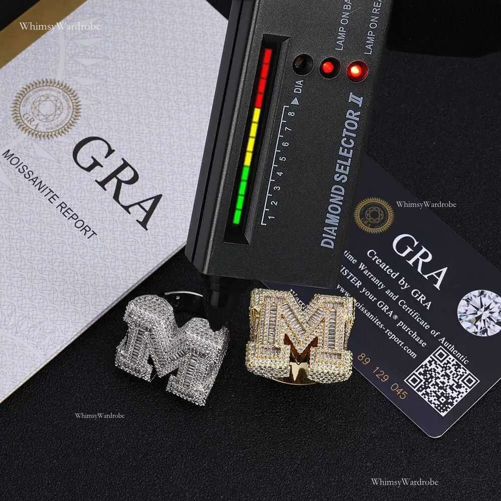 Top Quality VVS Letter M Ring Full Dia Pave Hip Hop Sterg Sier Vvs Moissanite Rings for Him/Her