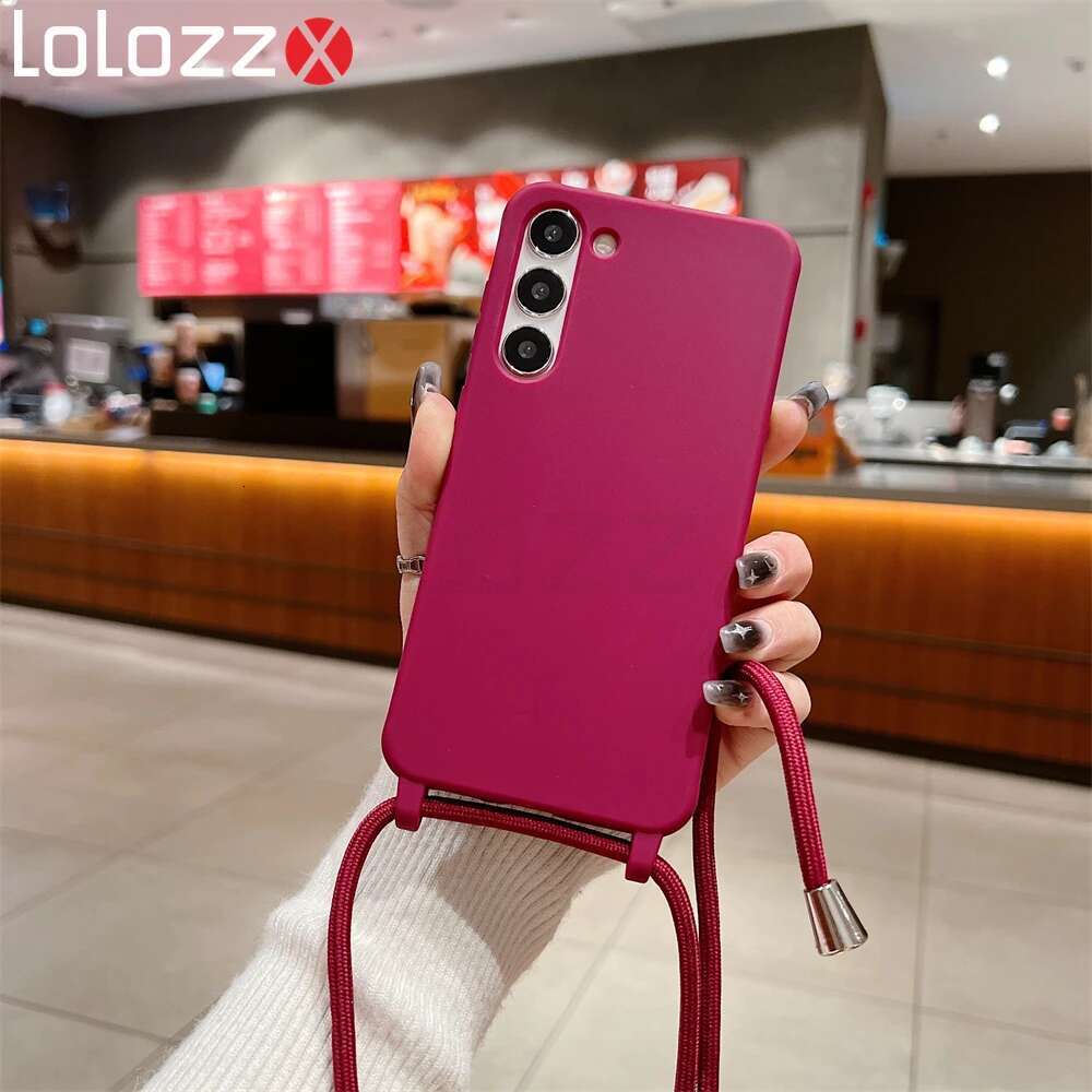 Matte Soft Silicone Crossbody Necklace Cord Strap Case For Samsung S24 S23 Ultra S22 Plus S21 S20 FE S11 S10 S9 S8 Cover