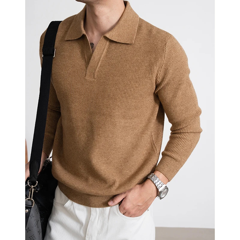 Autumn Woolen Fabric Texture and Winter Mens Long Sleeve Sweater Old Money Style Collar Knit 251105