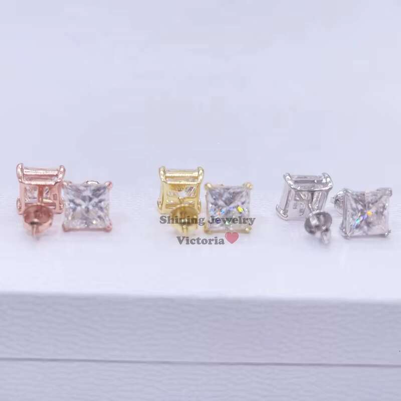Screw Back Sterling Sier GRA Certidicate VVS D Color Princess Cut Moissanite Earrings