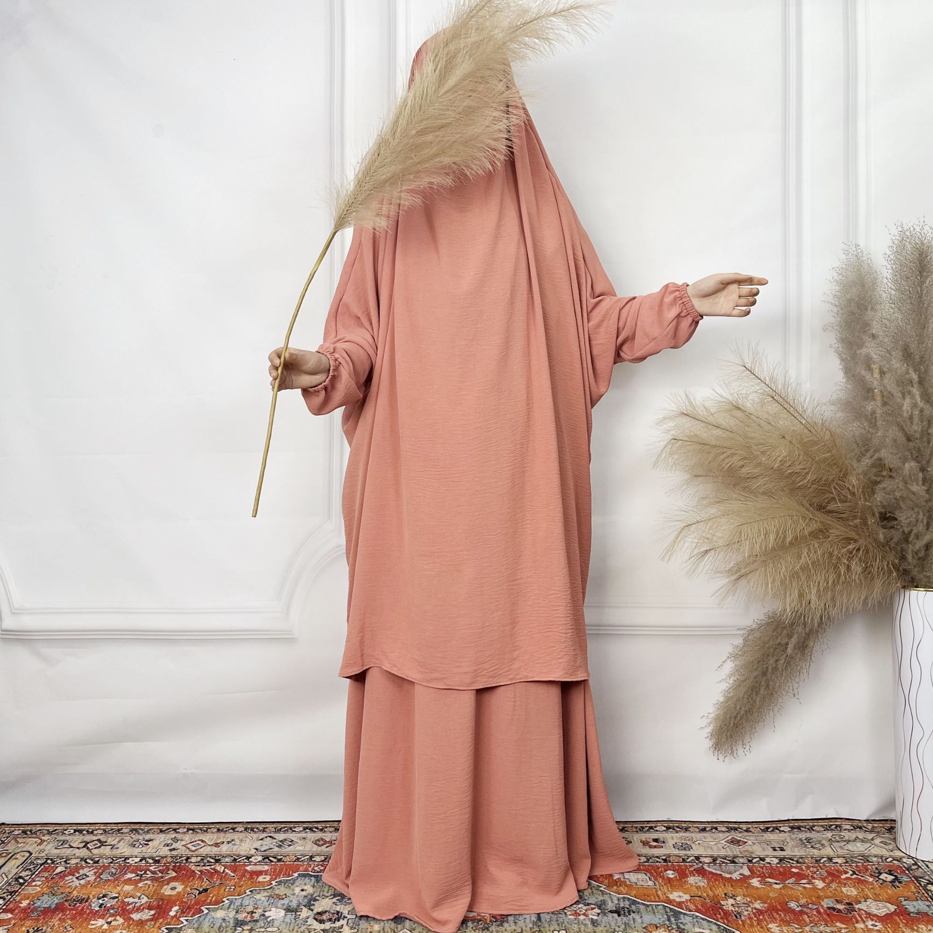 Ice Silk Wrinkle Strap Skirt Two Piece Set Fashion Women's Robe Dress Abaya Maxi Dresses Islamic Clothing