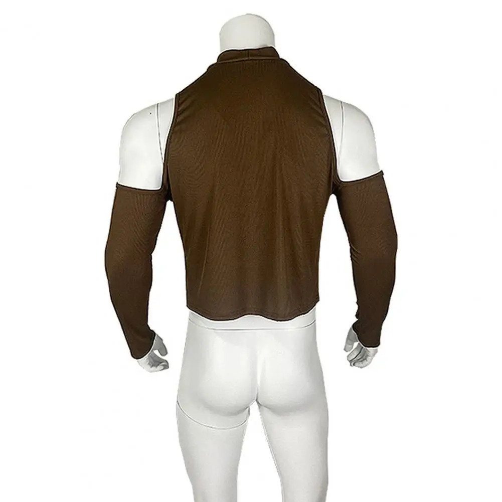 Sexy mens club top with hollow long sleeves at the shoulders plus size slim fit solid color semi high neck breathable party vest 250403