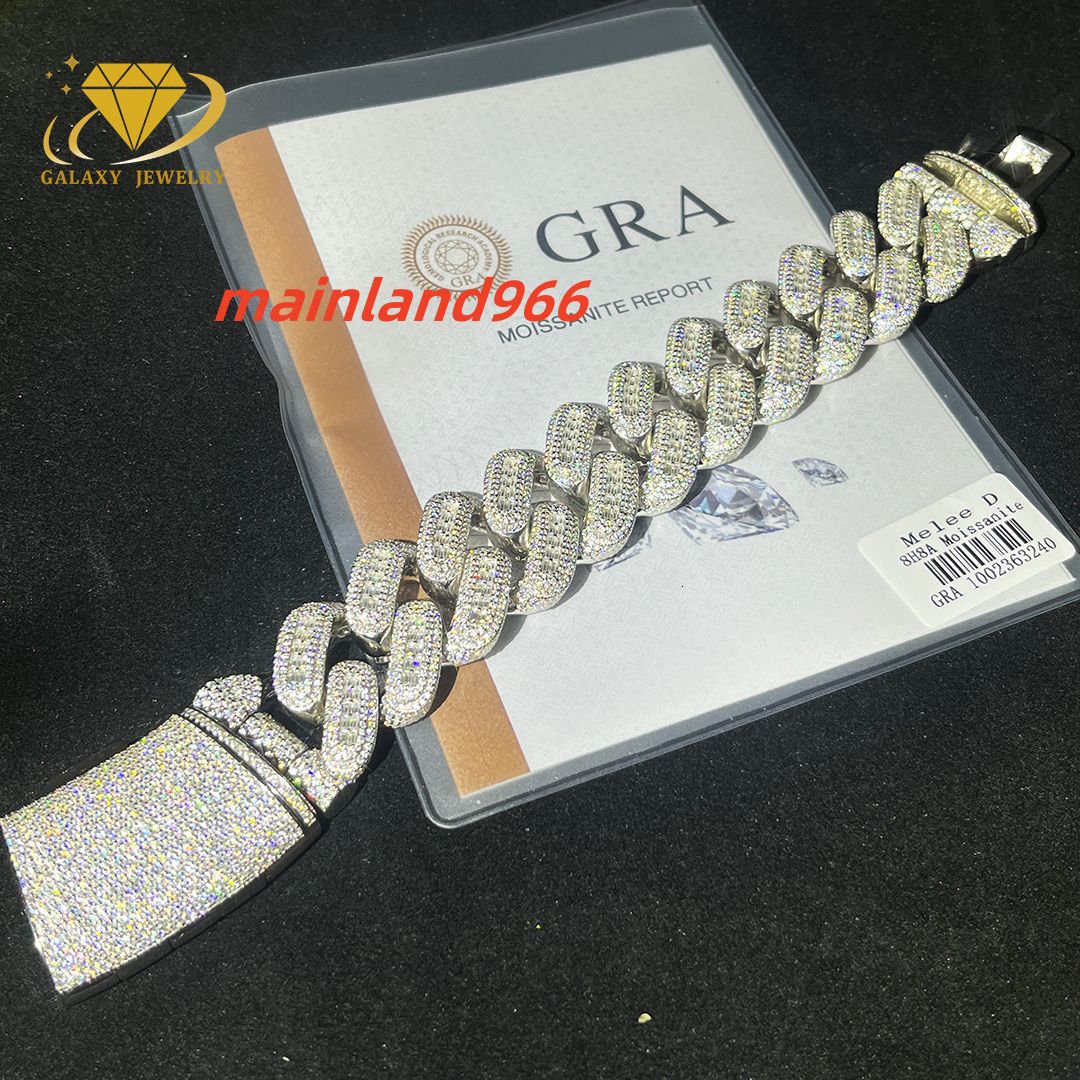 Mossanite Hip Hop Jewelry 26mm 8inches Pass Diamond Tester 925 Silver Baguette Moissanite Iced Out Cuban Link Bracelet for Mens