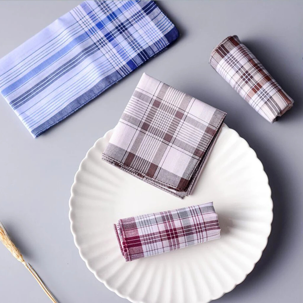 10pcs Men plaid Handkerchiefs Cotton with Stripe Hankies Gift Set Women Classic Handkerchief Pocket Hanky Pocket Squares 250403