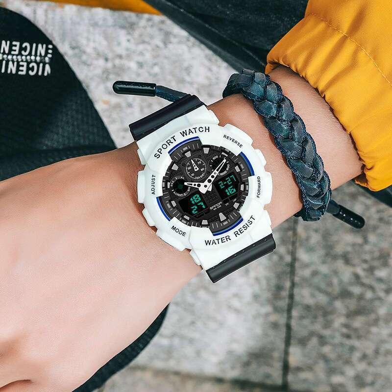 DHwatches Sanda Dual Movement Electronic Outdoor Casual Sports Waterproof Watch Multifunctional Trendy Cool Youth Wristwatch