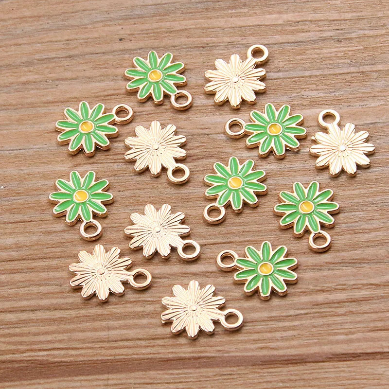 20Pcs 7Color 10x1M alloy metal drip oil colored lock daisy charm flower plant pendant for DIY bracelet necklace jewelry making 250325