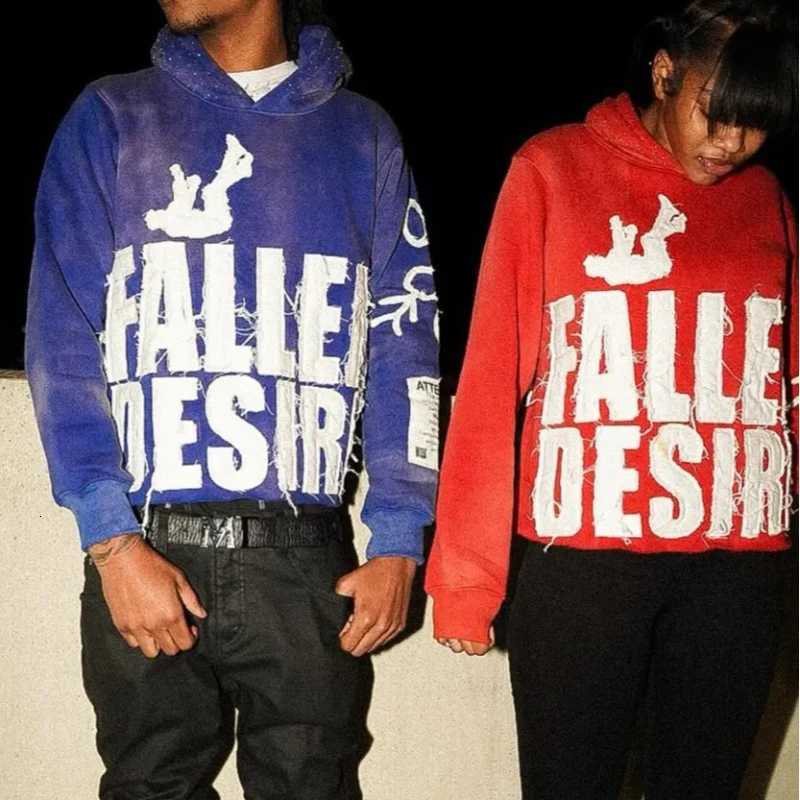 European American High Street Fashion Letter Patch Embroidered Hooded Top Y2K Retro Hip Hop Loose Leisure Mens Womens Hoodie W251106