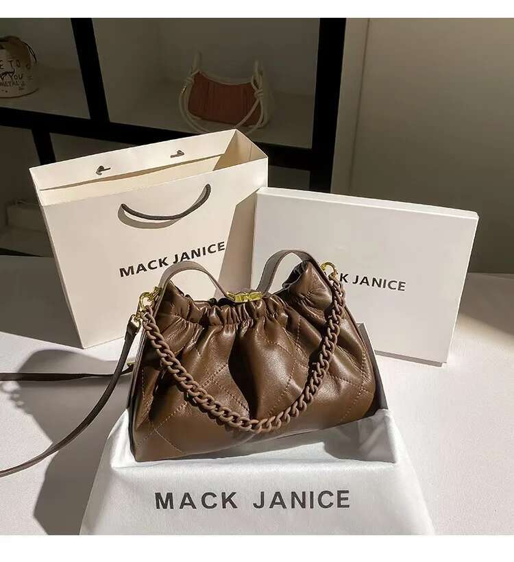 Autumn Winter Soft Leather Bucket Female Underarm Armpit Women Fashion Handbag Shoulder Messenger Chain Bag Lady Purse