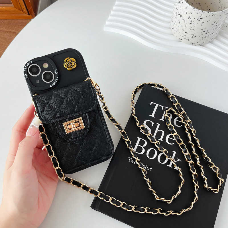 Chanel Style Pro Max Phone Case iPhone 16 Crossbody Strap Chain Compatible with 17 Lock Wallet 14 Card Holder J251202