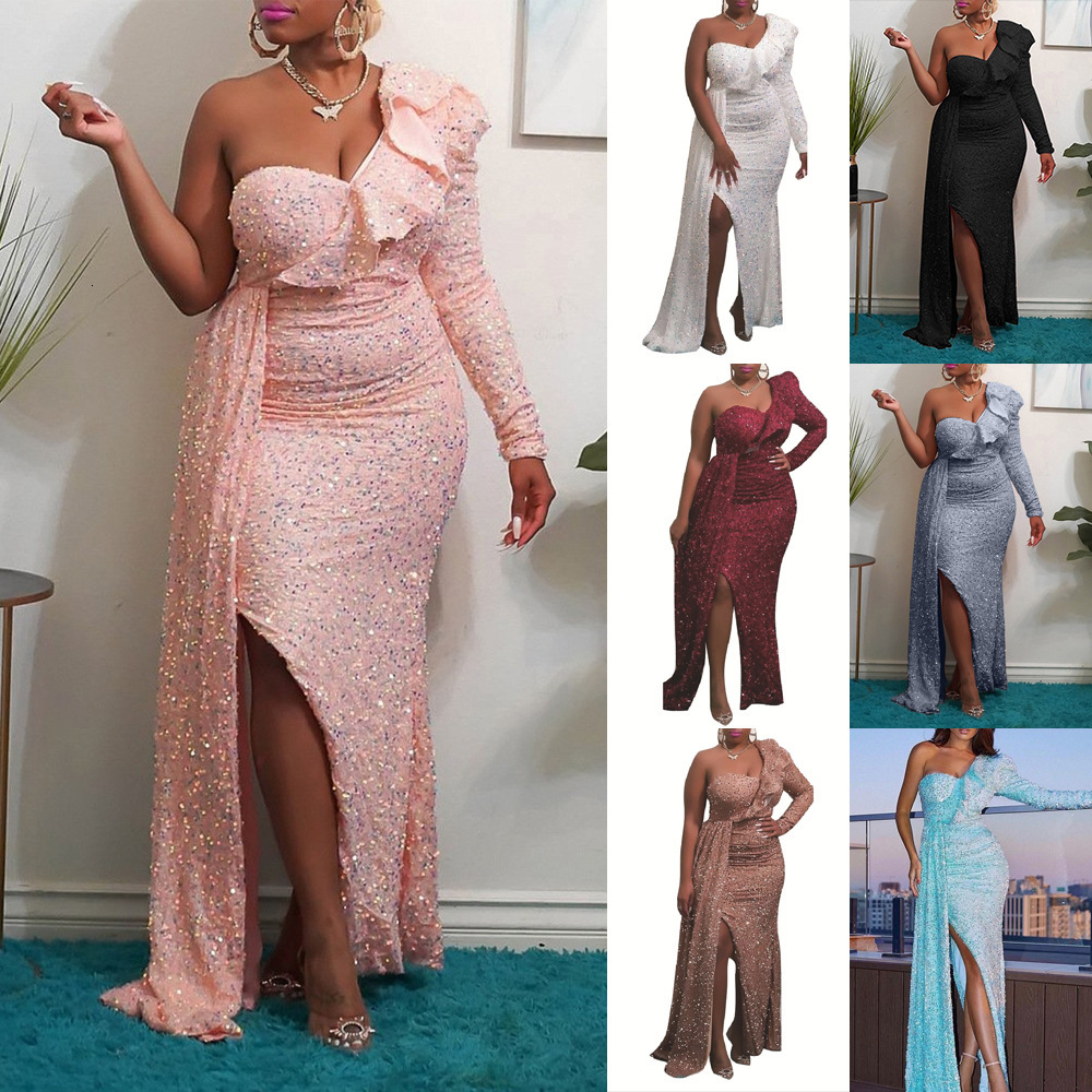 2025 Winter Dress Fashion New Single Shoulder Bead Bridesmaid Dress Party Long Dress Womens Wear