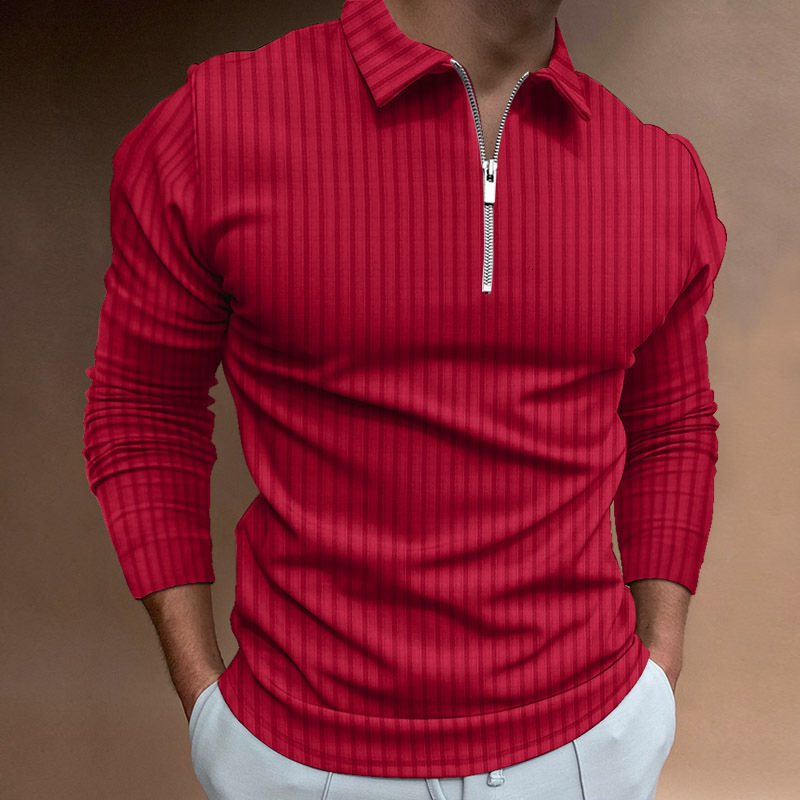 Spring new mens 3D digital printed mens casual long sleeved zipper POLO top