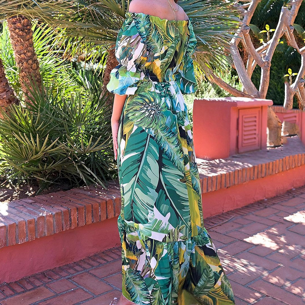 2025 New Spring/summer Womens Dress with Printed One Shoulder Slimming and Slimming Temperament Commuting Long Skirt